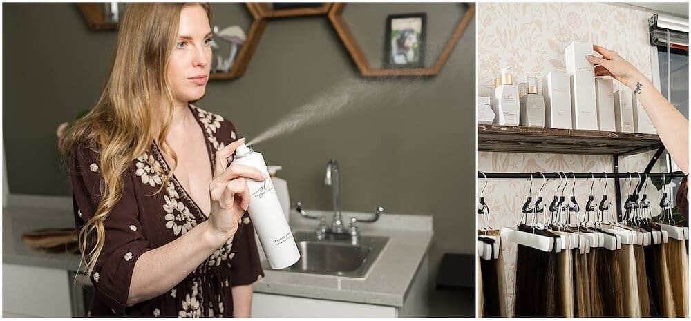 Seattle stylist Carrie Albertus using Goldie Locks products for proper hair extensions care